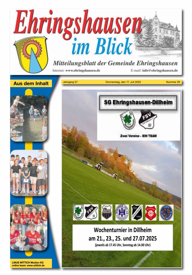 Mitteilungsblatt der Gemeinde Ehringshausen Titelblatt 29/2025