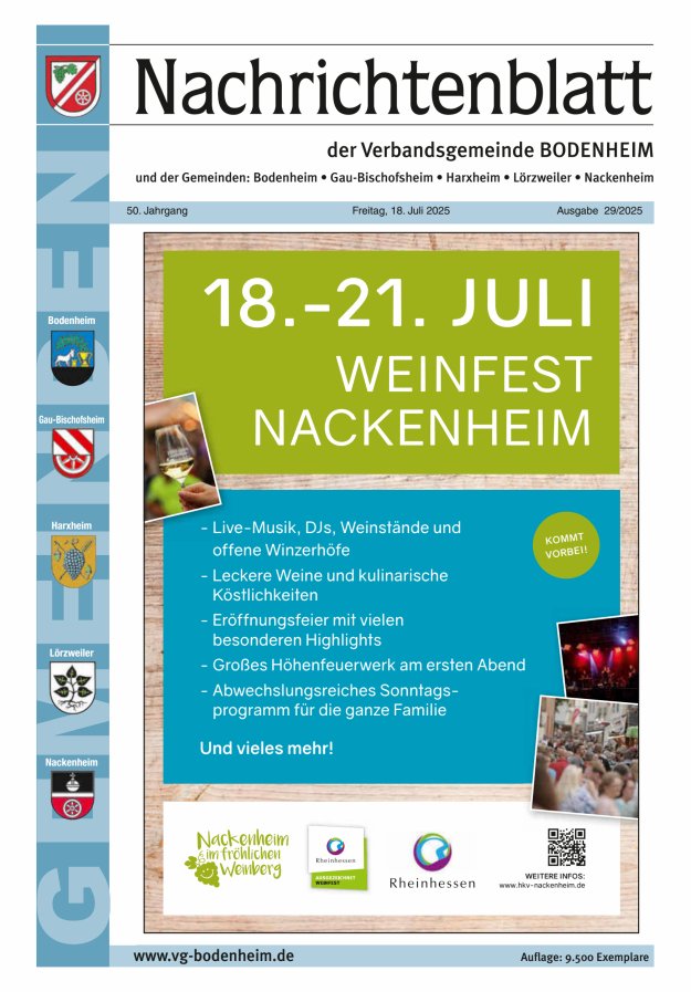 Nachrichtenblatt der VG Bodenheim              Titelblatt 29/2025