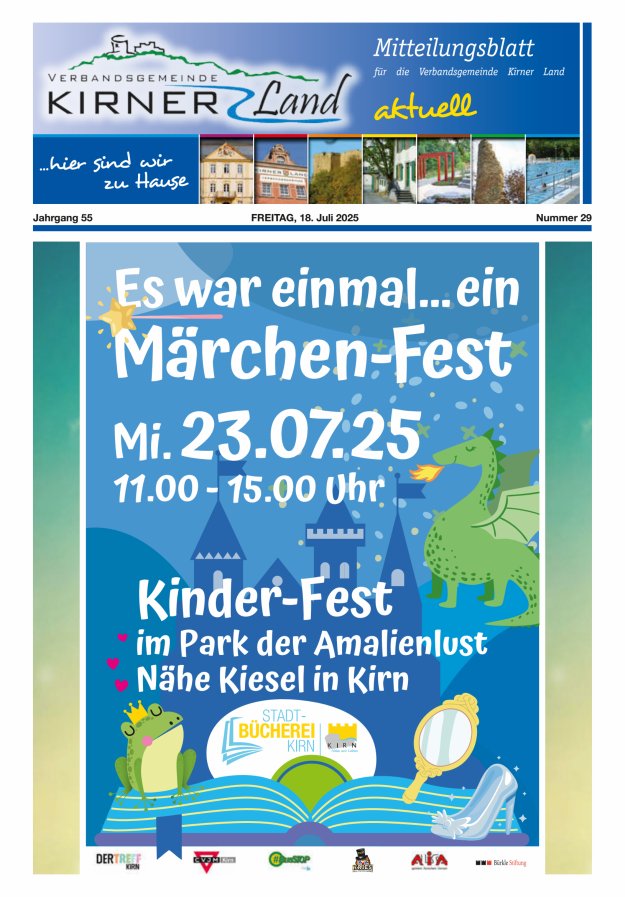 Mitteilungsblatt für den Bereich der Verbandsgemeinde Kirner Land Titelblatt 29/2025