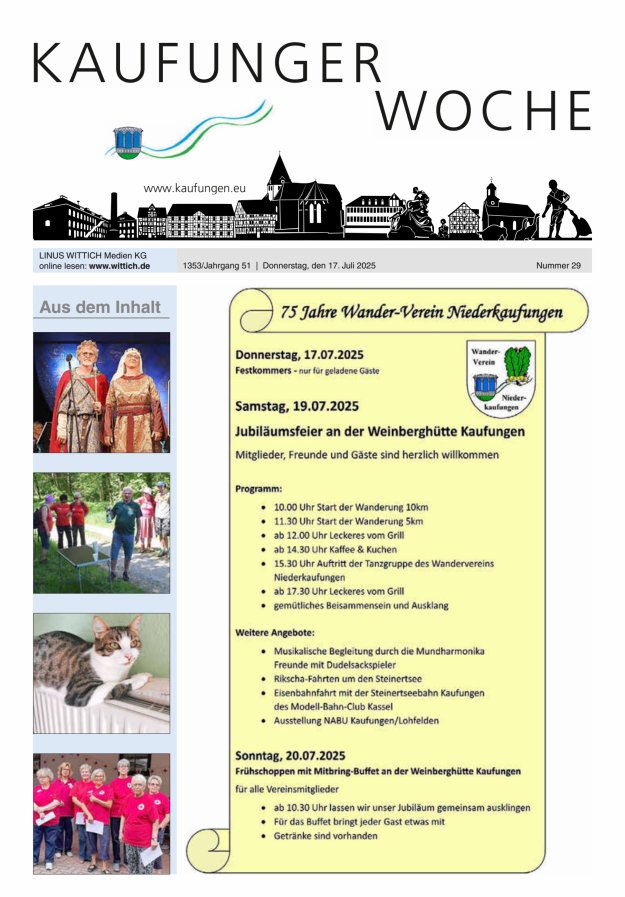 Kaufunger Woche Titelblatt 29/2025
