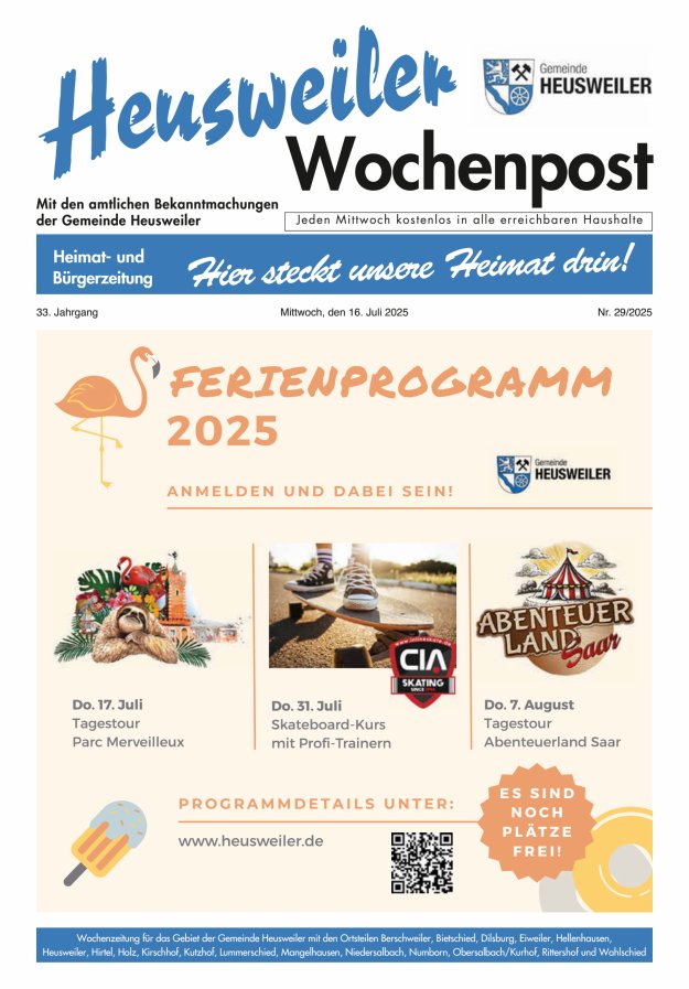 Heusweiler Wochenpost Titelblatt 29/2025