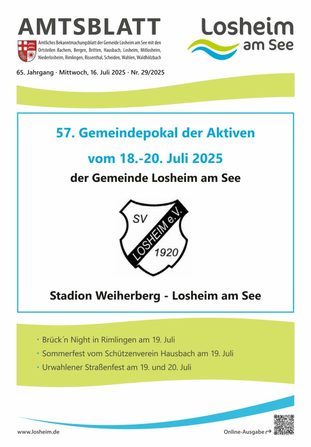 Amtliches Bekanntmachungsblatt der Gemeinde Losheim am See Titelblatt 29/2025
