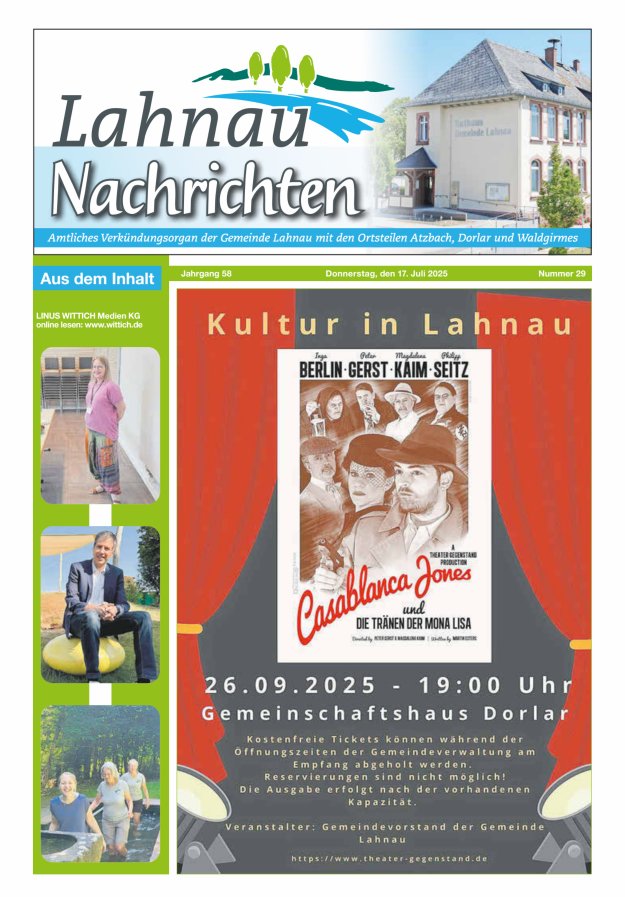 Lahnau Nachrichten Titelblatt 29/2025