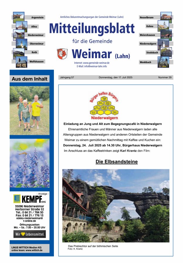 Mitteilungsblatt für die Gemeinde Weimar Titelblatt 29/2025