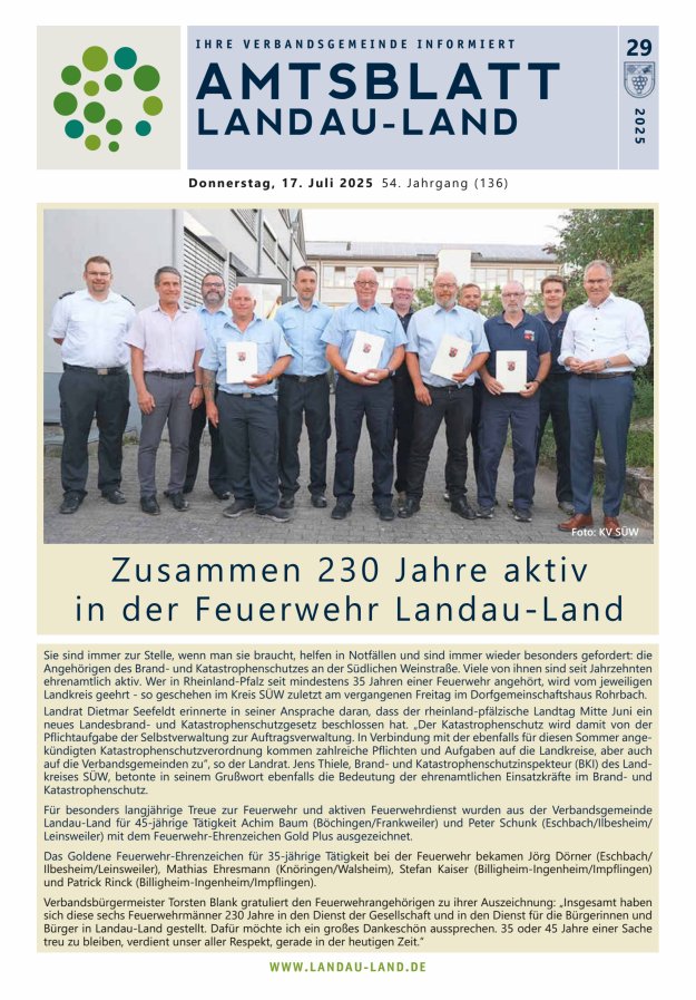 Amtsblatt VG Landau-Land Titelblatt 29/2025