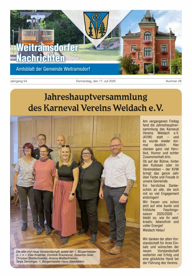 Weitramsdorfer Nachrichten Titelblatt 29/2025