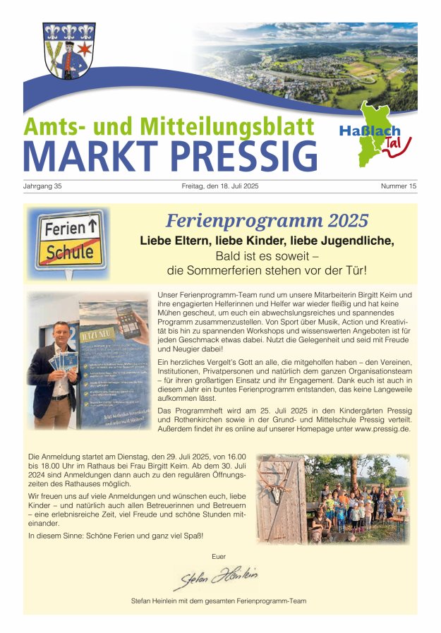 Amtsblatt für den Markt Pressig mit den Gemeindeteilen Titelblatt 15/2025