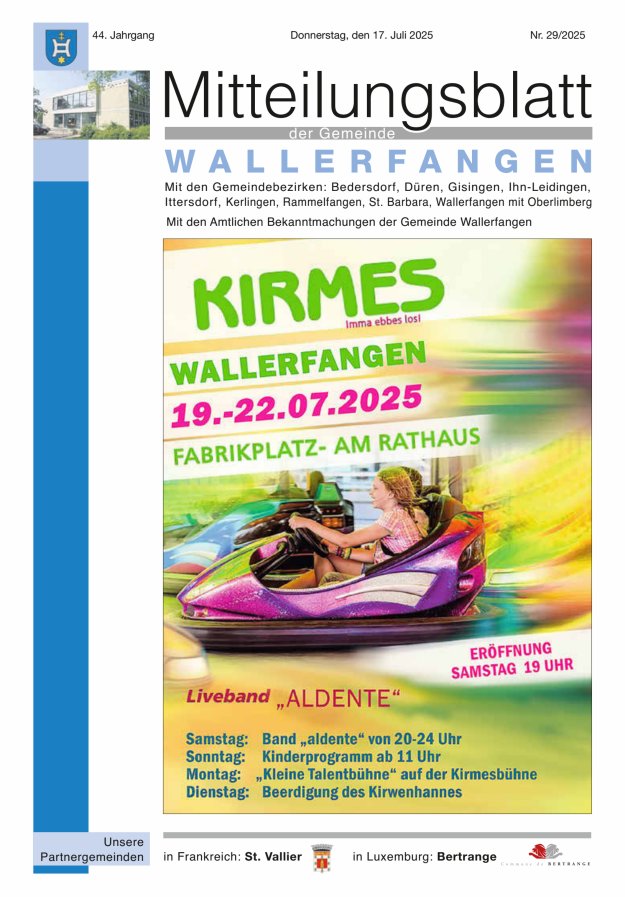 Mitteilungsblatt Gemeinde Wallerfangen Titelblatt 29/2025