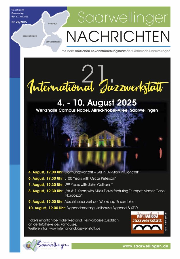 Saarwellinger Nachrichten Titelblatt 29/2025