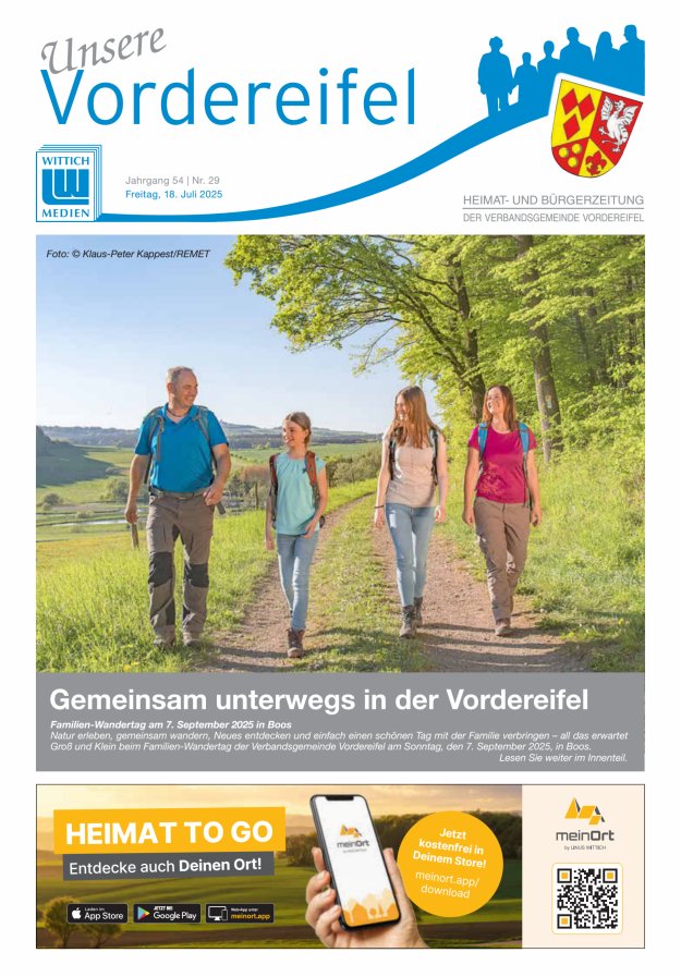 Mitteilungsblatt Vordereifel - Heimat- u Bürgerzeitung der VG Vordereifel Titelblatt 29/2025