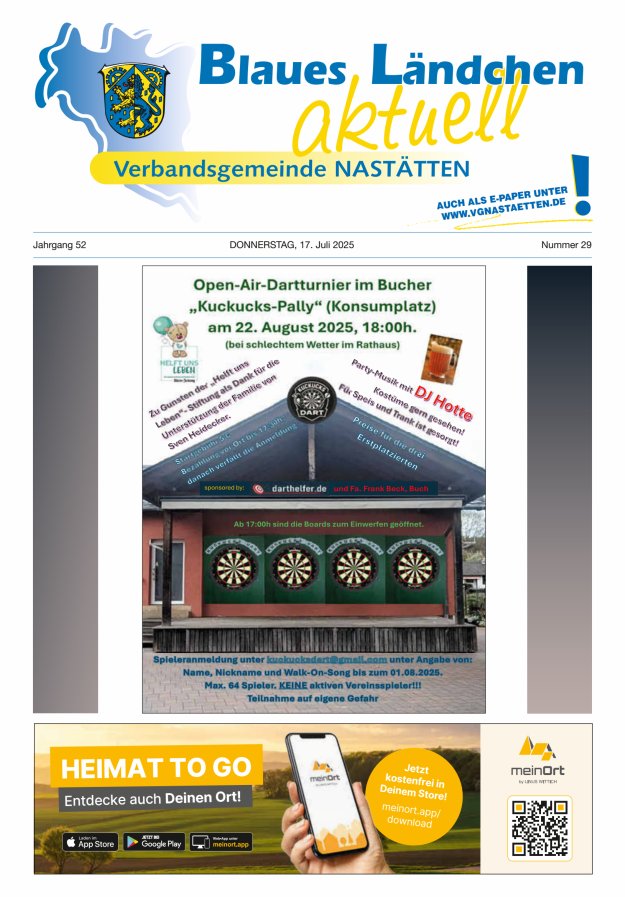 Blaues Ländchen aktuell - Heimat- u Bürgerzeitung VG Nastätten Titelblatt 29/2025