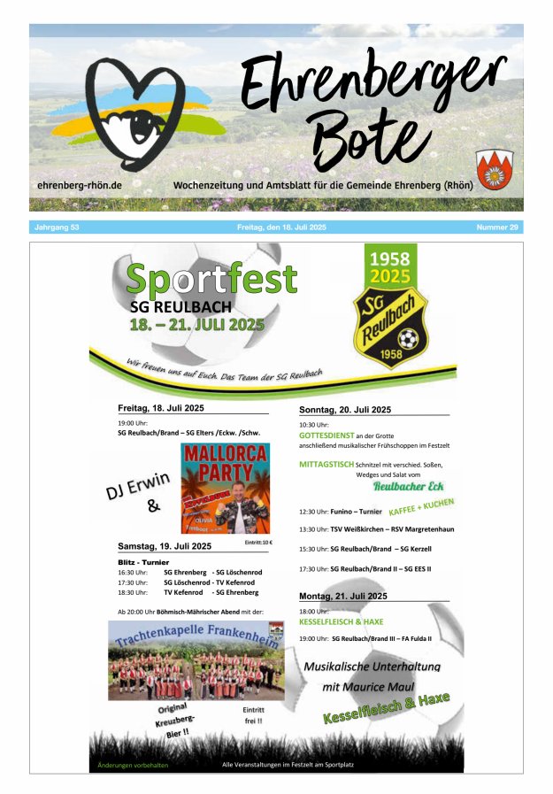 Ehrenberger Bote Titelblatt 29/2025