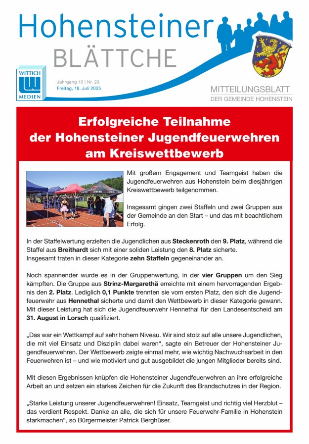 Hohensteiner Blättche Titelblatt 29/2025