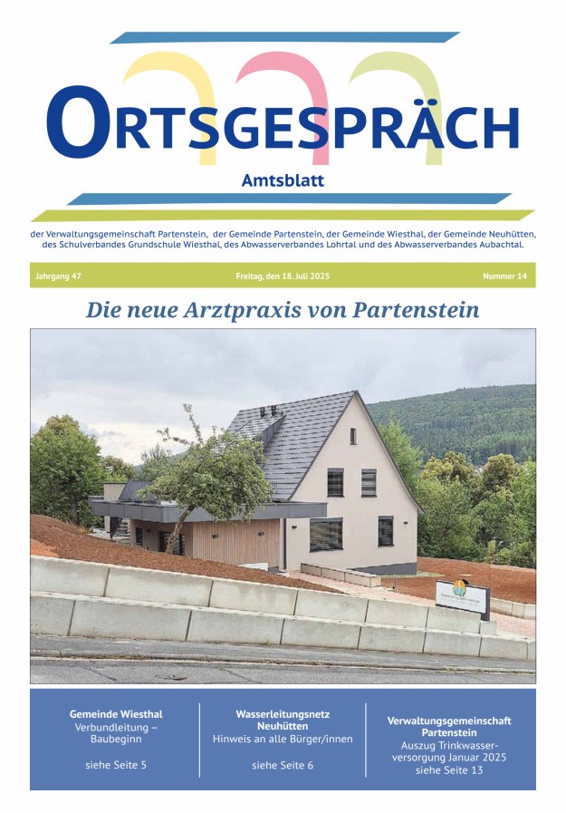 Ortsgespräch - Amtsblatt der VG Partenstein und ihrer Körperschaften Titelblatt 14/2025