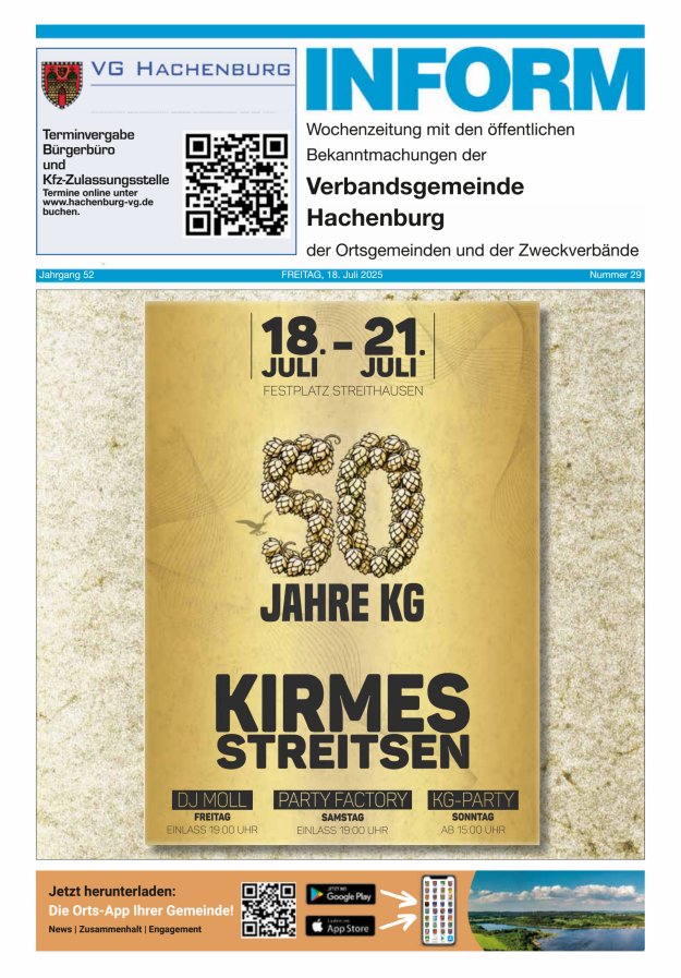 INFORM - Wochenzeitung der Verbandsgemeinde Hachenburg Titelblatt 29/2025