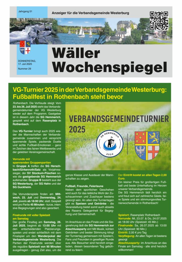Wäller Wochenspiegel - Anzeiger für die Verbandsgemeinde Westerburg Titelblatt 29/2025