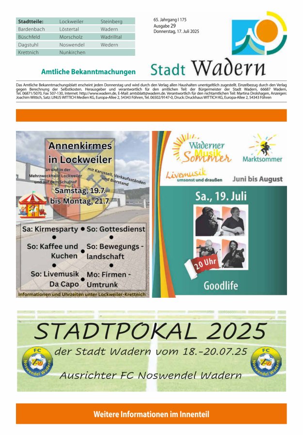 Stadt Wadern Titelblatt 29/2025