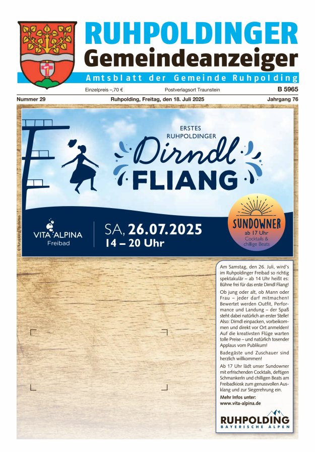 Ruhpoldinger Gemeindeanzeiger Titelblatt 29/2025