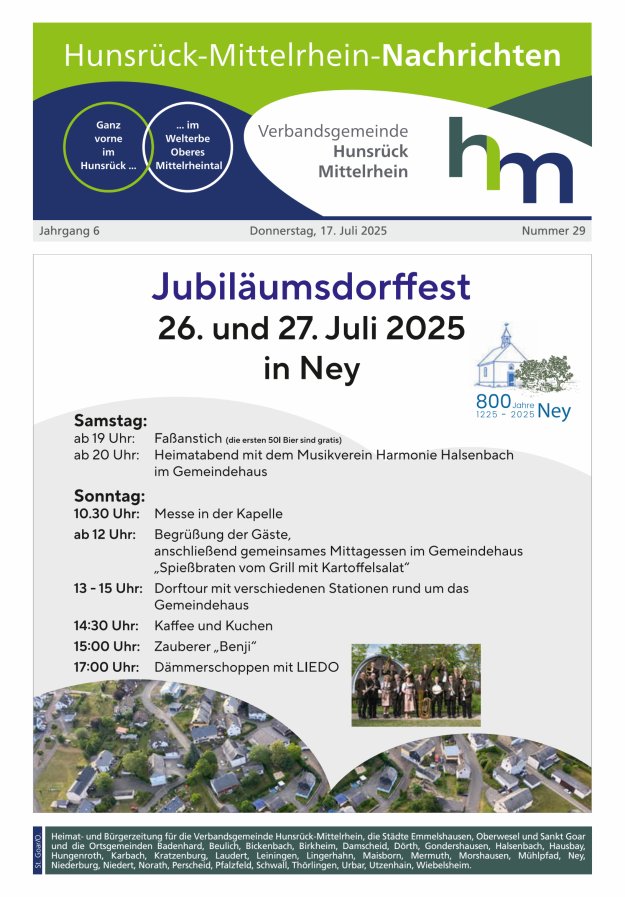 Hunsrück-Mittelrhein Nachrichten Ausgabe St Goar Oberwesel Titelblatt 29/2025