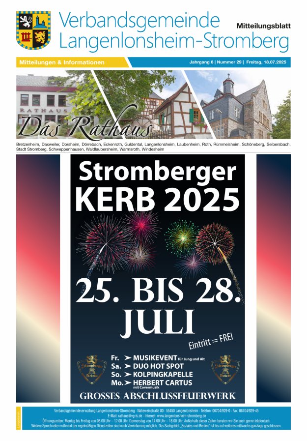 Das Rathaus - MTB d VG Langenlonsheim-Stromberg Titelblatt 29/2025