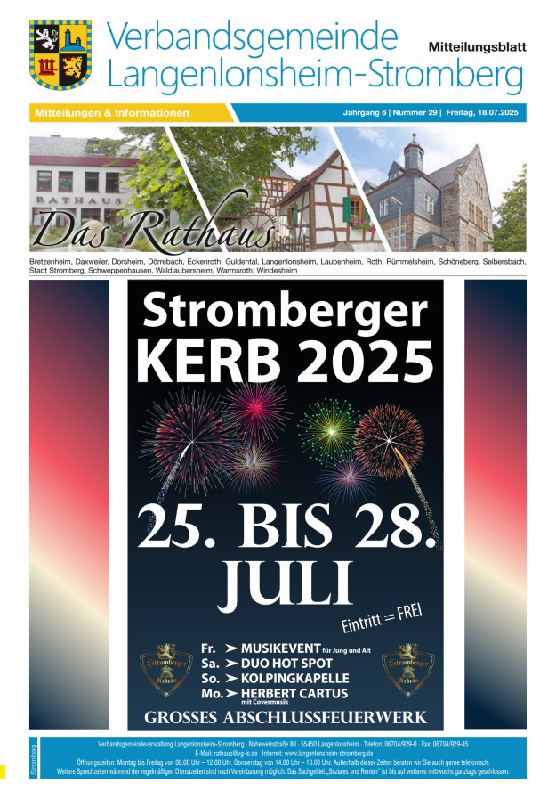 Das Rathaus - MTB d VG Langenlonsheim-Stromberg  Titelblatt 29/2025