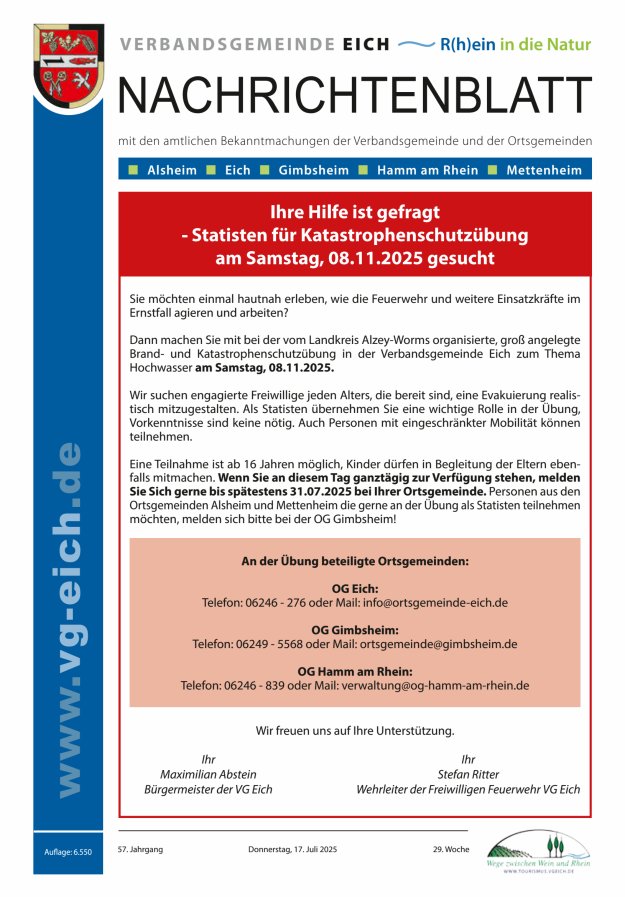 Nachrichtenblatt der VG Eich Titelblatt 29/2025