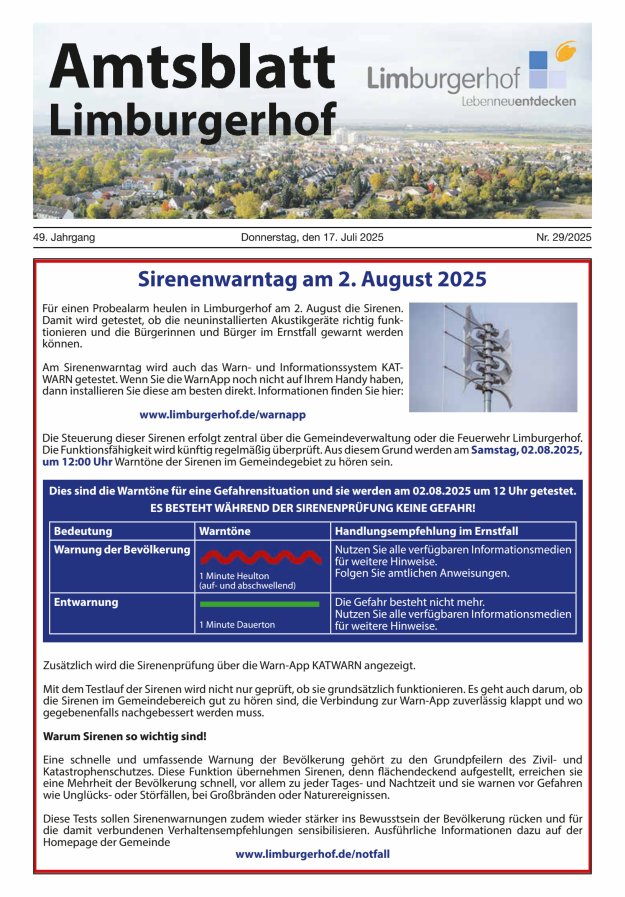 Amtsblatt Limburgerhof Titelblatt 29/2025