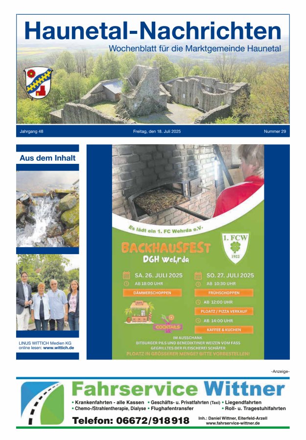 Haunetal-Nachrichten Titelblatt 29/2025