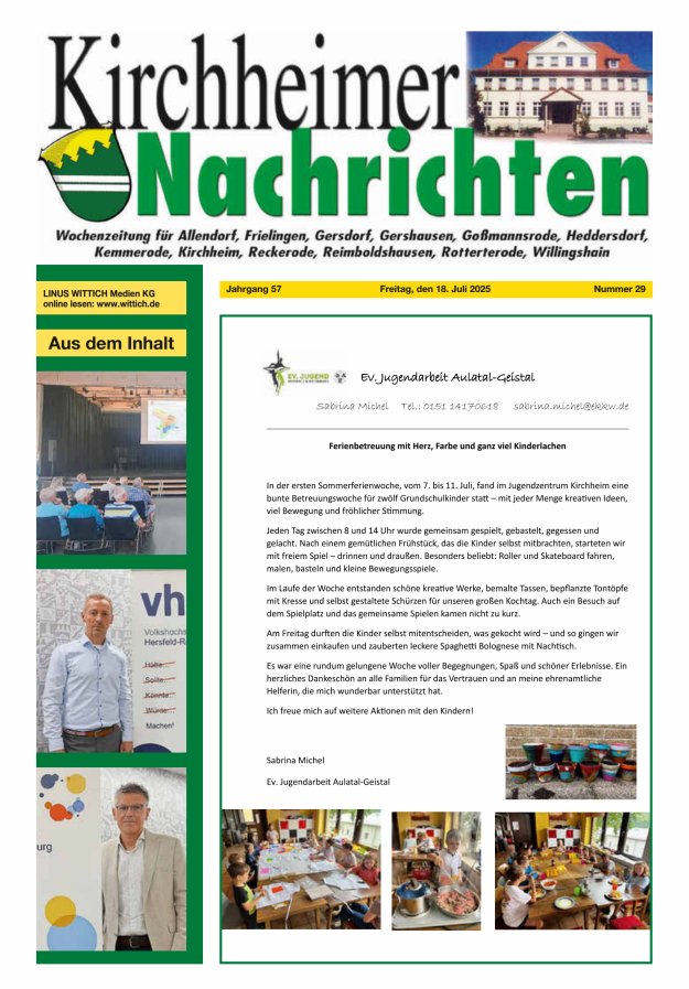 Kirchheimer Nachrichten Titelblatt 29/2025