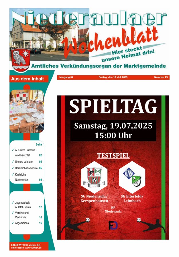 Niederaulaer Wochenblatt Titelblatt 29/2025