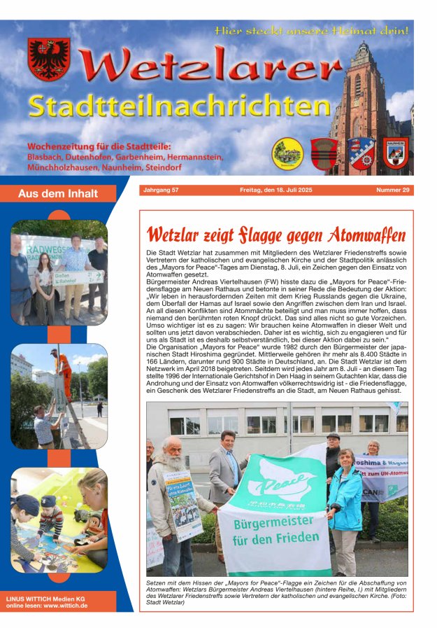 Wetzlarer Stadtteilnachrichten Titelblatt 29/2025
