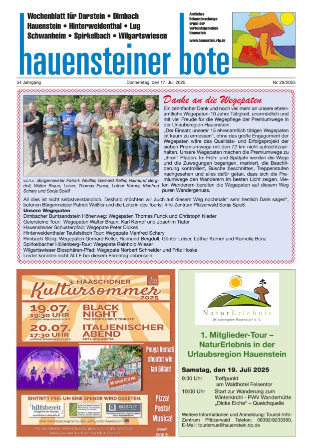 Hauensteiner Bote Titelblatt 29/2025