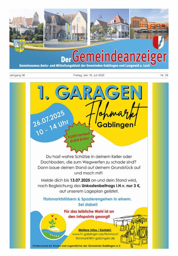 Der Gemeindeanzeiger - Gablingen Langweid Titelblatt 29/2025