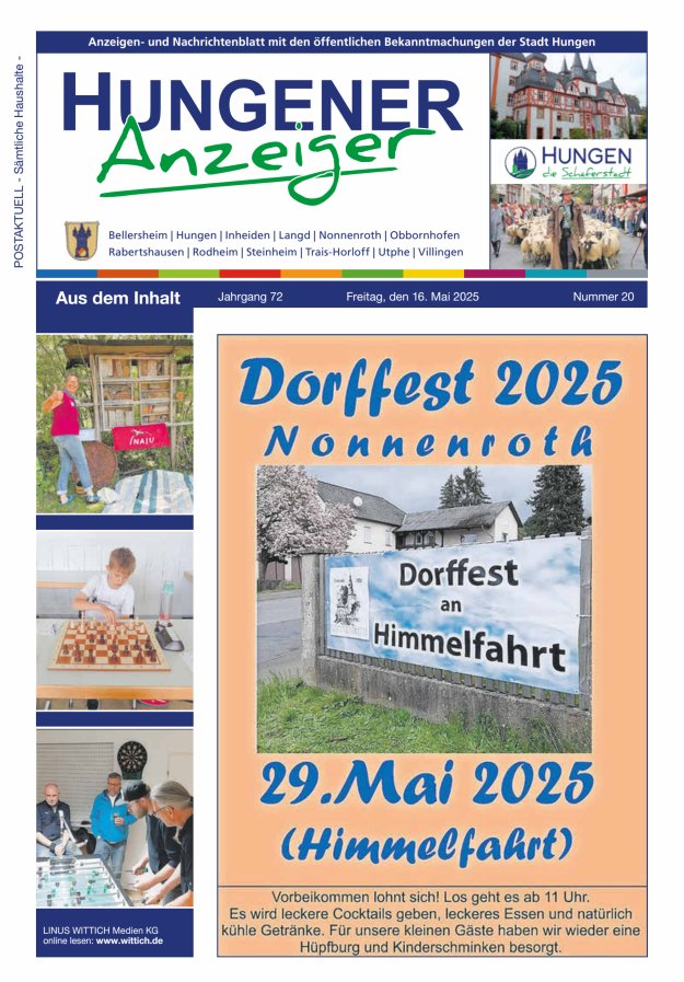 Anzeigen- und Nachrichtenblatt mit den öff  Bekanntmachungen der Stadt Hungen Titelblatt 20/2025
