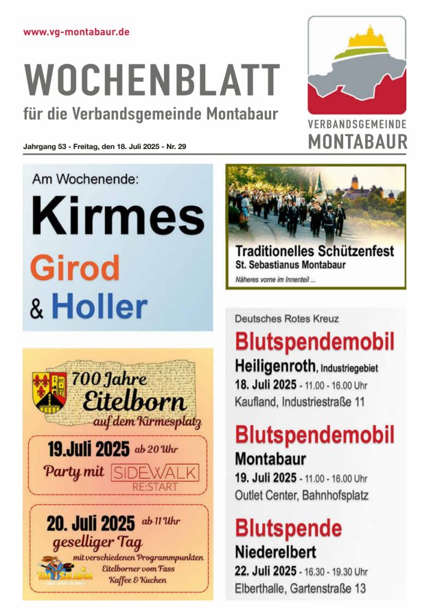 Wochenblatt der Verbandsgemeinde Montabaur Titelblatt 29/2025