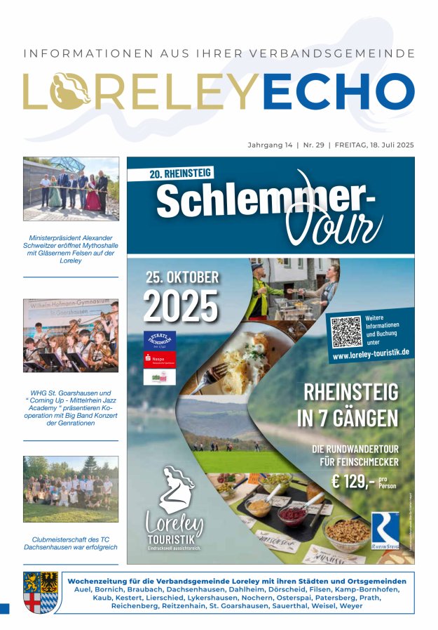Loreley-Echo - Mitteilungsblatt der Verbandsgemeinde Loreley (Braubach) Titelblatt 29/2025