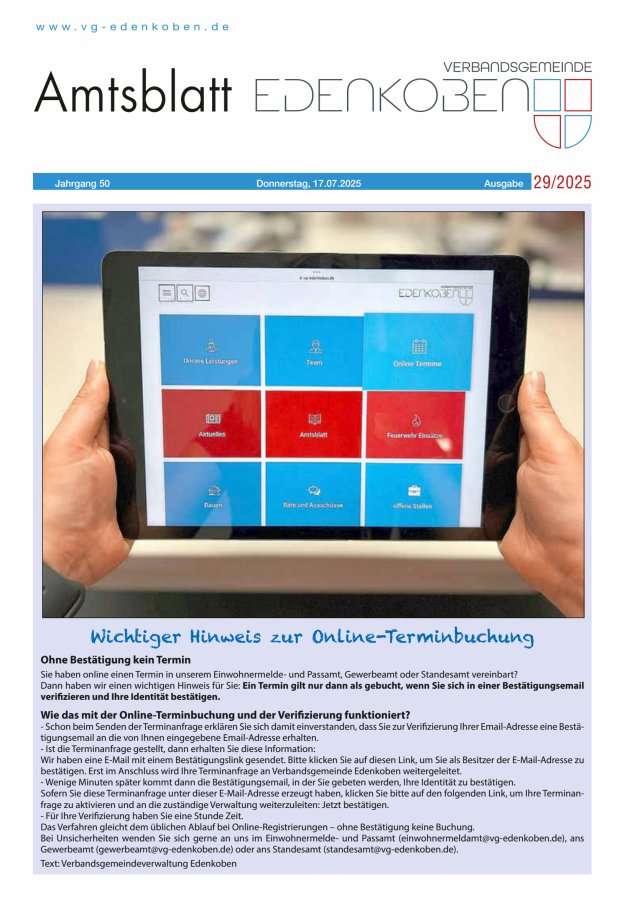 Amtsblatt VG Edenkoben Titelblatt 29/2025