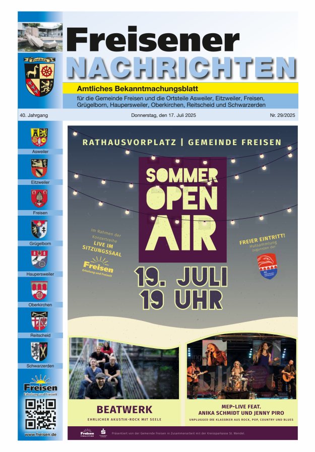 Freisener Nachrichten Titelblatt 29/2025