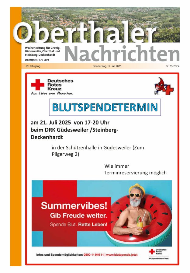 Oberthaler Nachrichten Titelblatt 29/2025