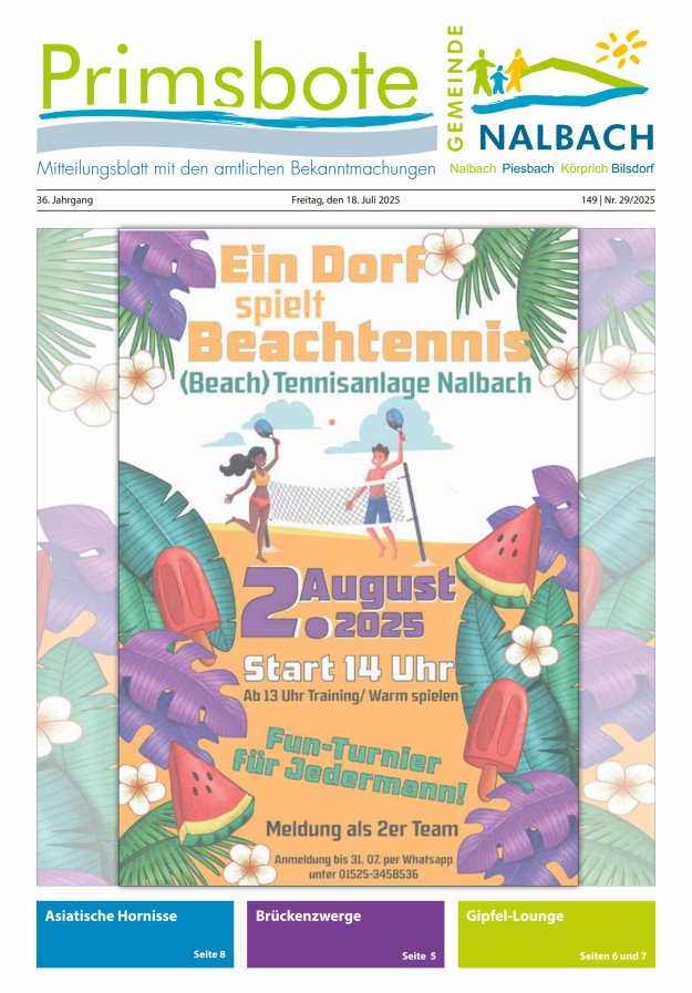 Primsbote Gemeinde Nalbach Titelblatt 29/2025