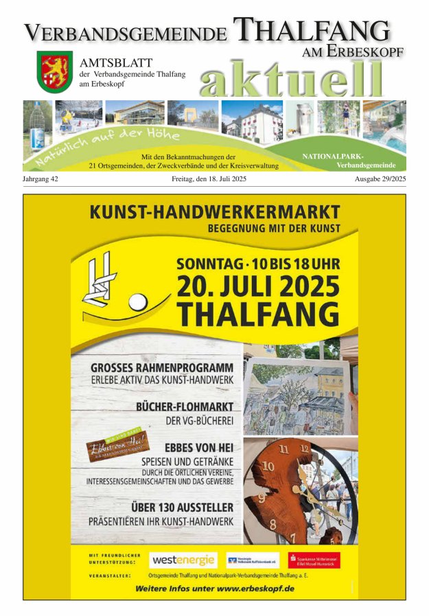 Thalfang aktuell - Amtsblatt VG Thalfang Titelblatt 29/2025