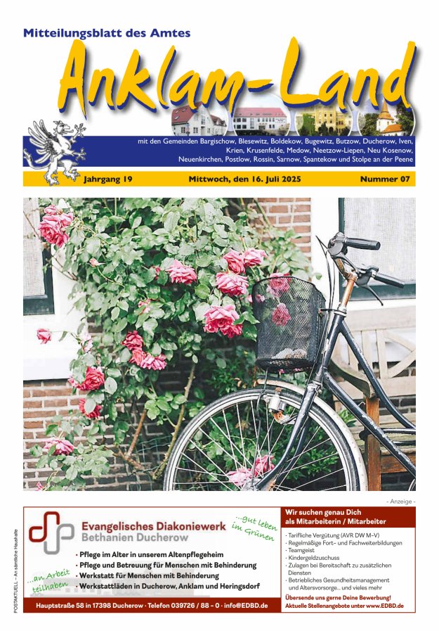 Mitteilungsblatt des Amtes Anklam-Land Titelblatt 07/2025
