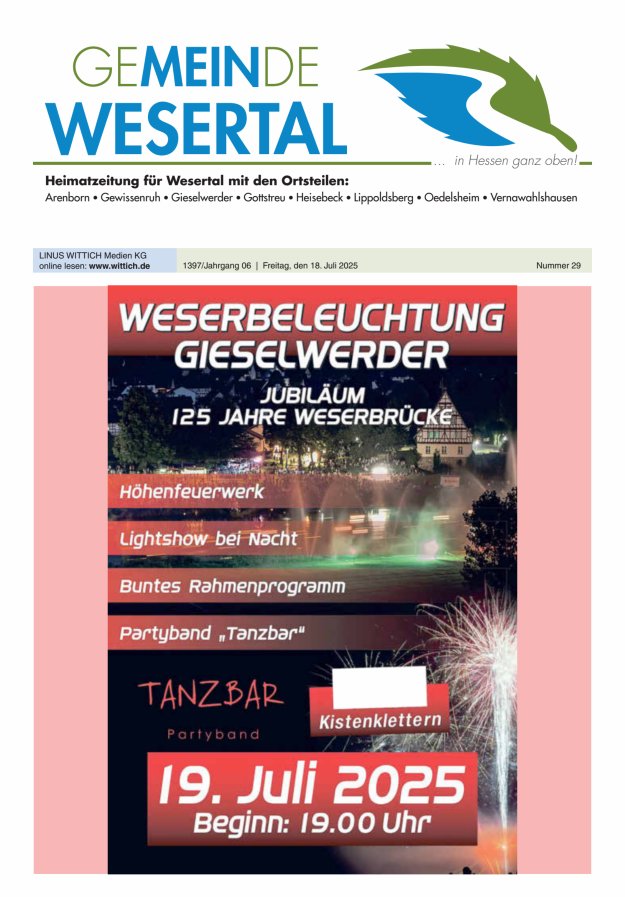 Wesertal Titelblatt 29/2025
