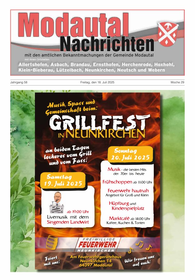 Modautal-Nachrichten Titelblatt 29/2025