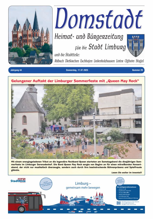 Domstadt - Heimat- und Bürgerzeitung für die Stadt Limburg Titelblatt 29/2025