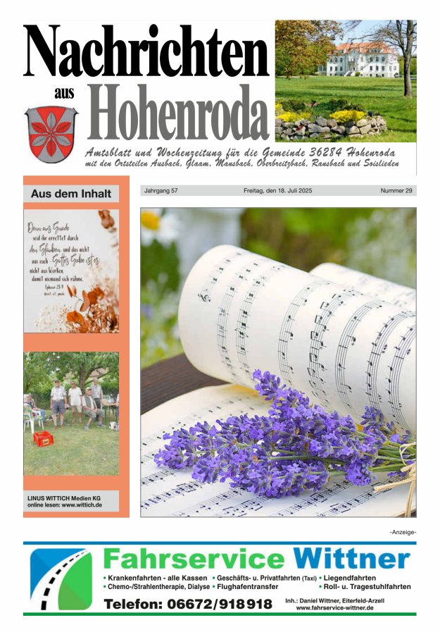Nachrichten aus Hohenroda Titelblatt 29/2025