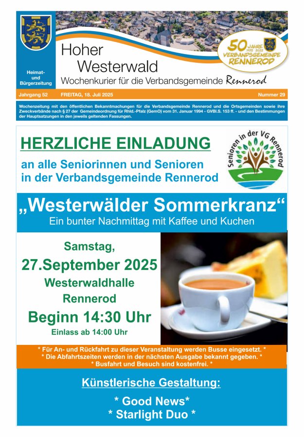 Hoher Westerwald - Wochenkurier für die Verbandsgemeinde Rennerod Titelblatt 29/2025