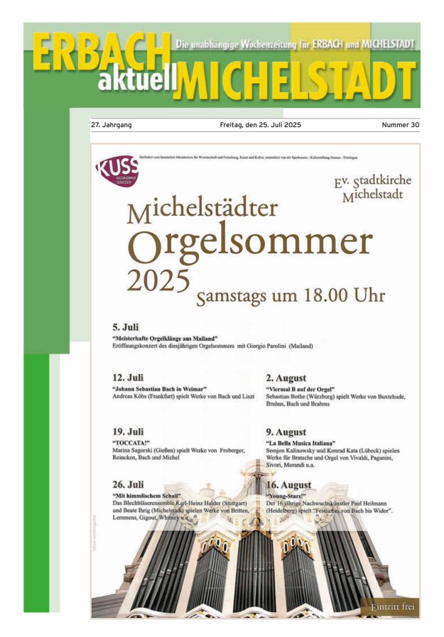 Erbach-Michelstadt aktuell Titelblatt 30/2025