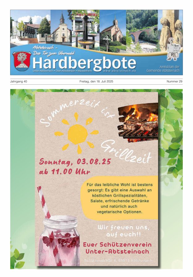 Hardbergbote - Mitteilungsblatt der Gemeinde Abtsteinach Titelblatt 29/2025