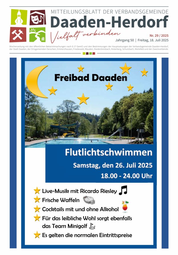 Mitteilungsblatt der Verbandsgemeinde Daaden-Herdorf Titelblatt 29/2025